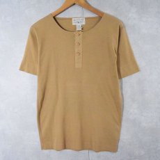 画像1: 90's〜 Ralph Lauren AUTHENTIC ROUGHWEAR 猫目ボタン ヘンリーネックリブニットTシャツ L (1)