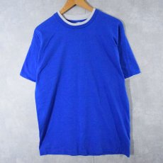 画像1: 90's FRUIT OF THE LOOM USA製 無地 レイヤードデザインTシャツ BLUE×GRAY M (1)