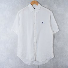 画像1: Ralph Lauren "CLASSIC FIT" ロゴ刺繍 リネンボタンダウンシャツ M (1)