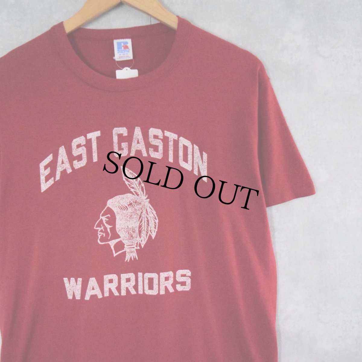 画像1: 80's RUSSELL ATHLETIC USA製 "EAST GASTON WARRIORS" インディアンヘッドプリントTシャツ M (1)