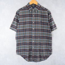 画像1: Ralph Lauren "CLASSIC FIT" マドラスチェック柄 3点留め コットンボタンダウンシャツ M (1)