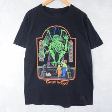 画像1: Steven Rhodes "Trust in God!" イラストプリントTシャツ BLACK L (1)