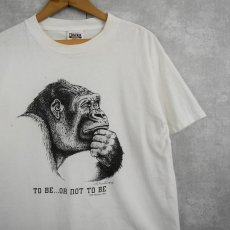 画像1: 90's Human-i-Tees USA製 "TO BE OR NOT TO BE" ゴリライラストプリントTシャツ L (1)