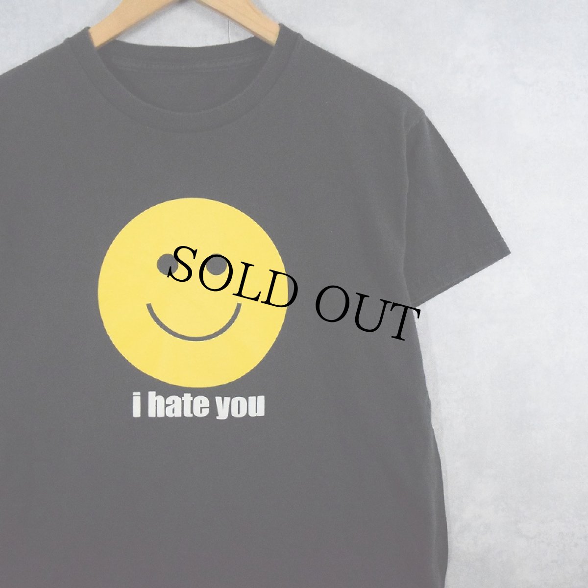 画像1: "I hate you" スマイルプリントTシャツ BLACK  (1)