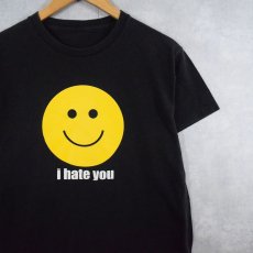 画像1: "I hate you" スマイルプリントTシャツ BLACK  (1)