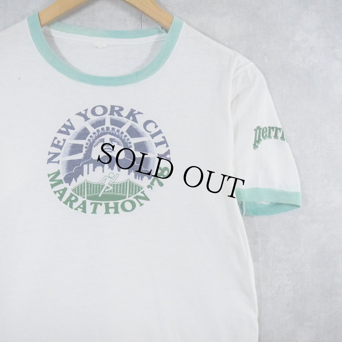 画像1: 70's Perrier "NEW YORK CITY MARATHON '78" プリントリンガーTシャツ  (1)