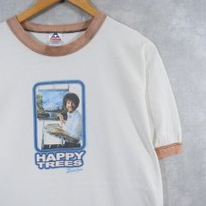 画像1: 2000's Bob Ross "HAPPY TREES" 画家プリントリンガーTシャツ L (1)