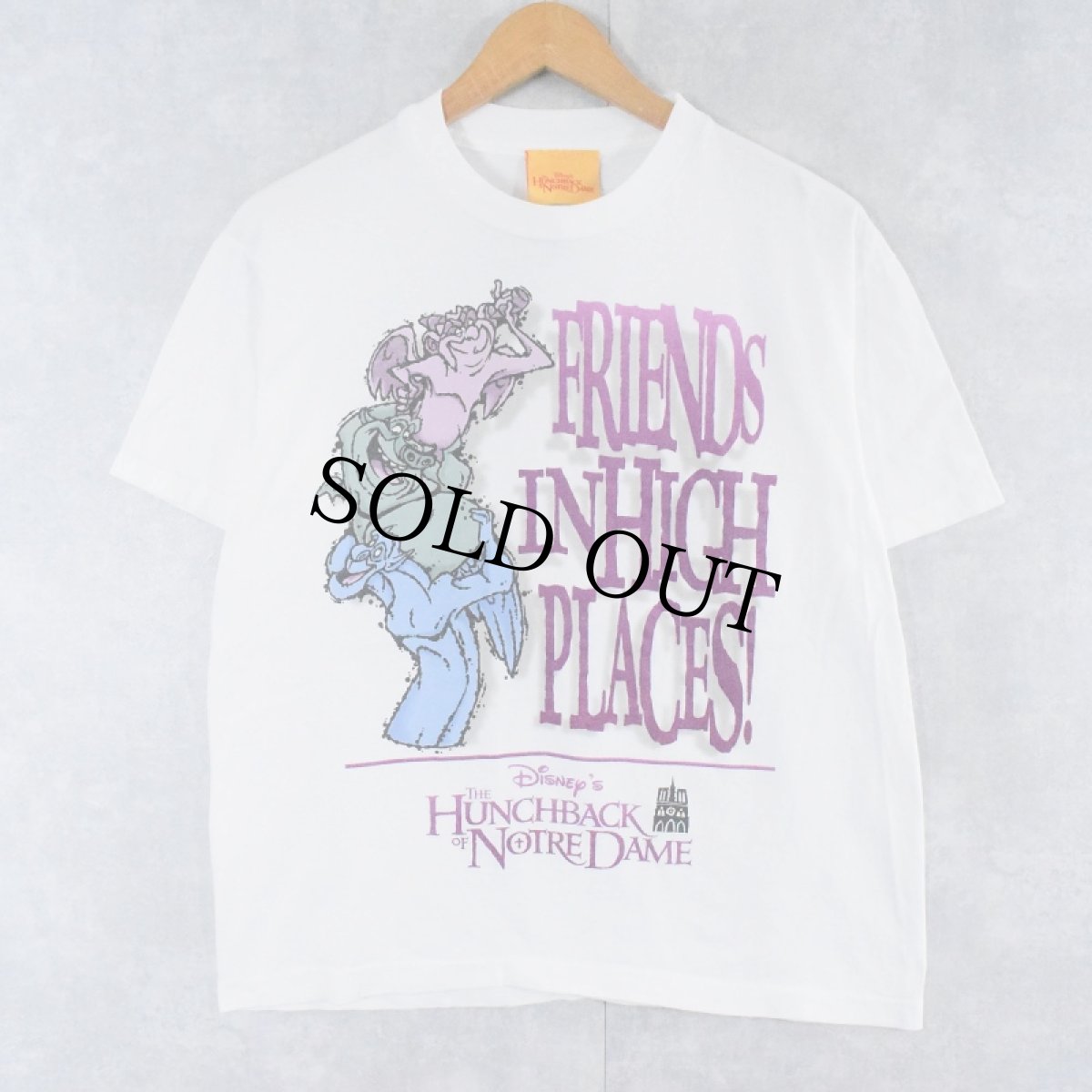 画像1: 90's Disney ノートルダムの鐘 USA製 "FRIENDS IN HIGH PLACES!" キャラクタープリントTシャツ M (1)