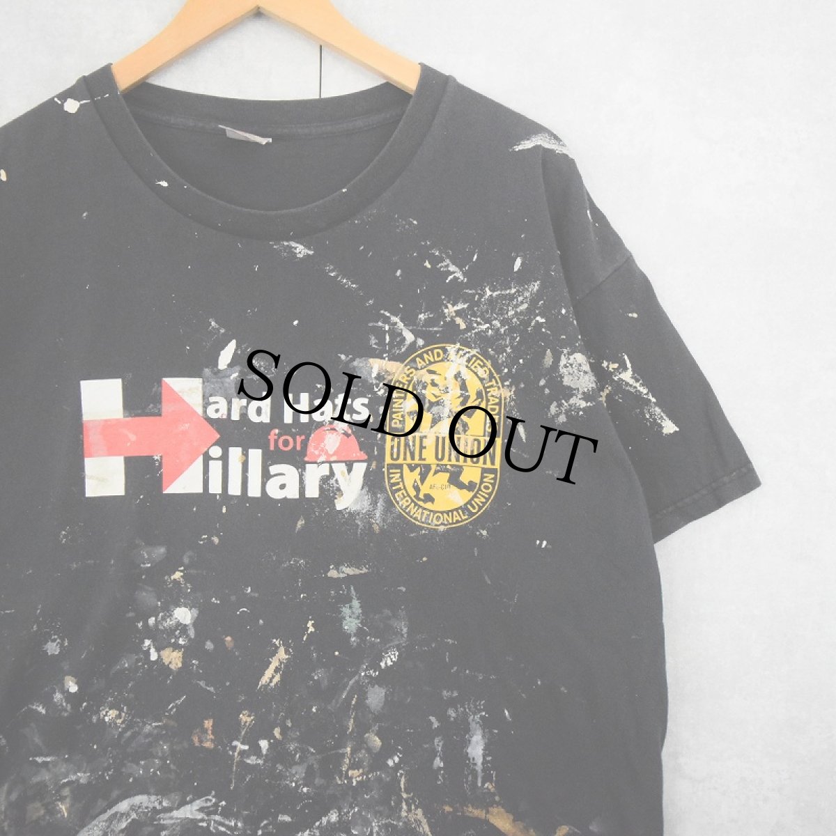 画像1: Hard Hats for Hillary 選挙運動 ペンキペイント プリントTシャツ BLACK XL (1)