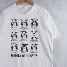 画像1: 90's USA製 "HISTORY OF MOOVIES" 牛プリント 映画パロディTシャツ L (1)