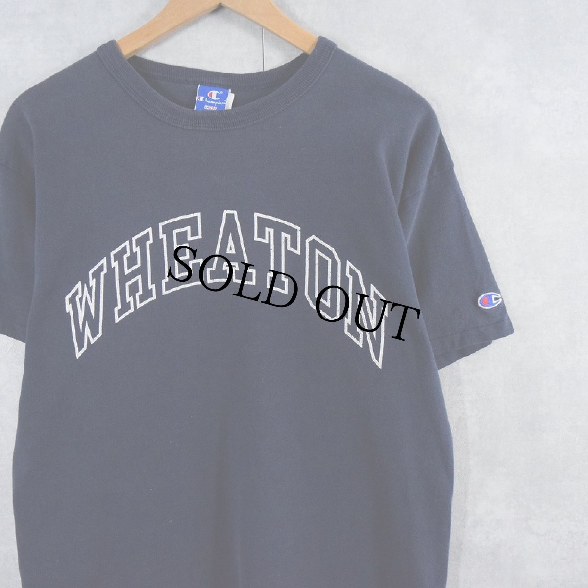 画像1: 90's Champion USA製 "WHEATON" プリントTシャツ NAVY L (1)