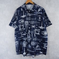 画像1: STAR WARS 宇宙船柄 シャツ NAVY 2XL (1)