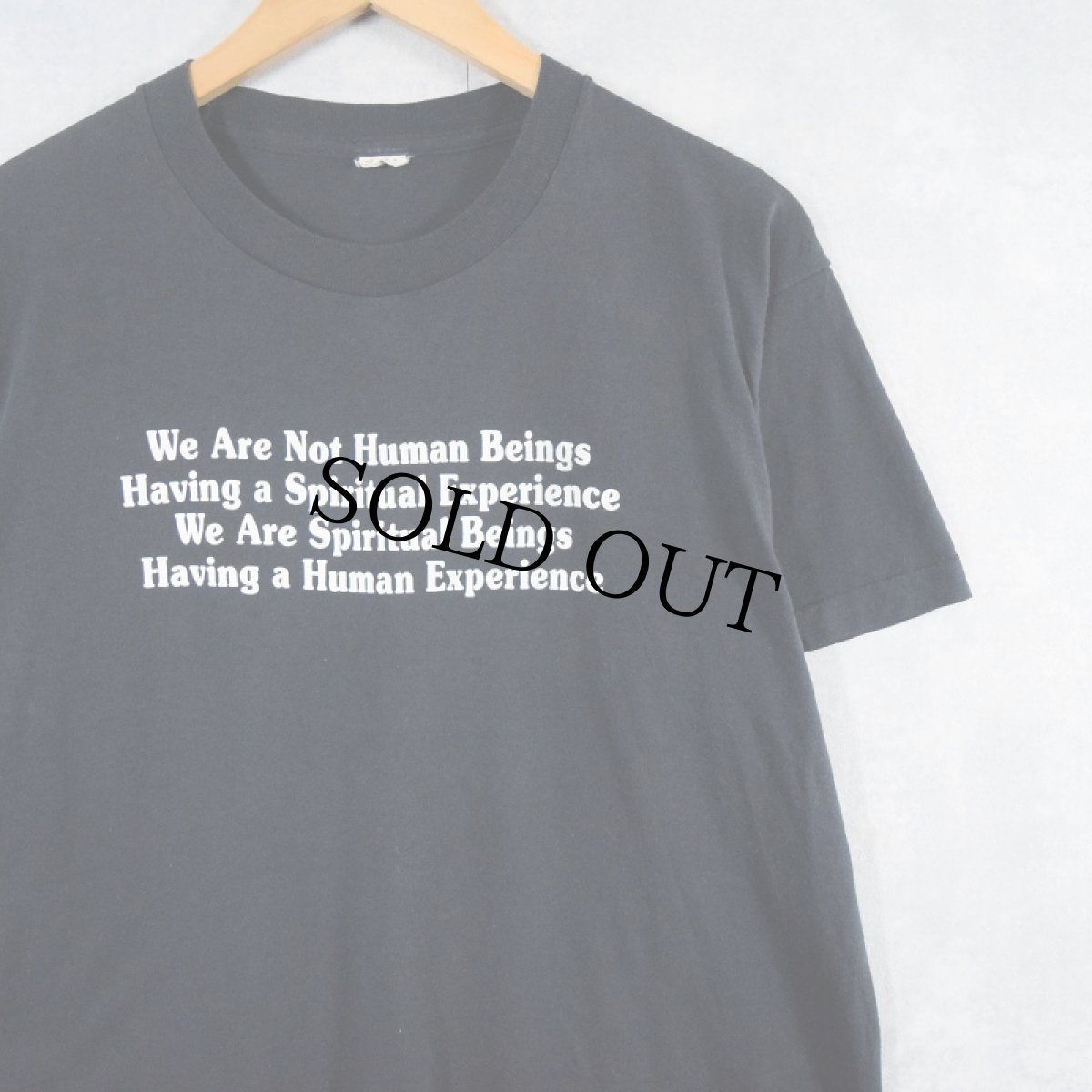 画像1: 80's USA製 "We Are Not Human Beings Having a Spiritual..." メッセージプリントTシャツ L (1)