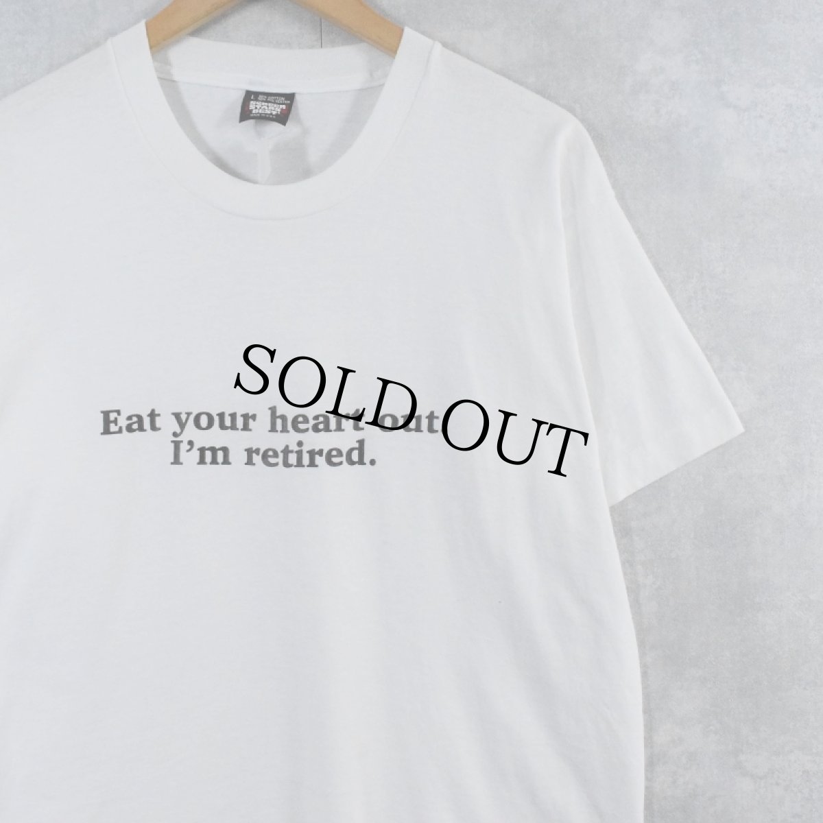 画像1: 90's USA製 "Eat your heart out. I'm retired." メッセージプリントTシャツ L (1)