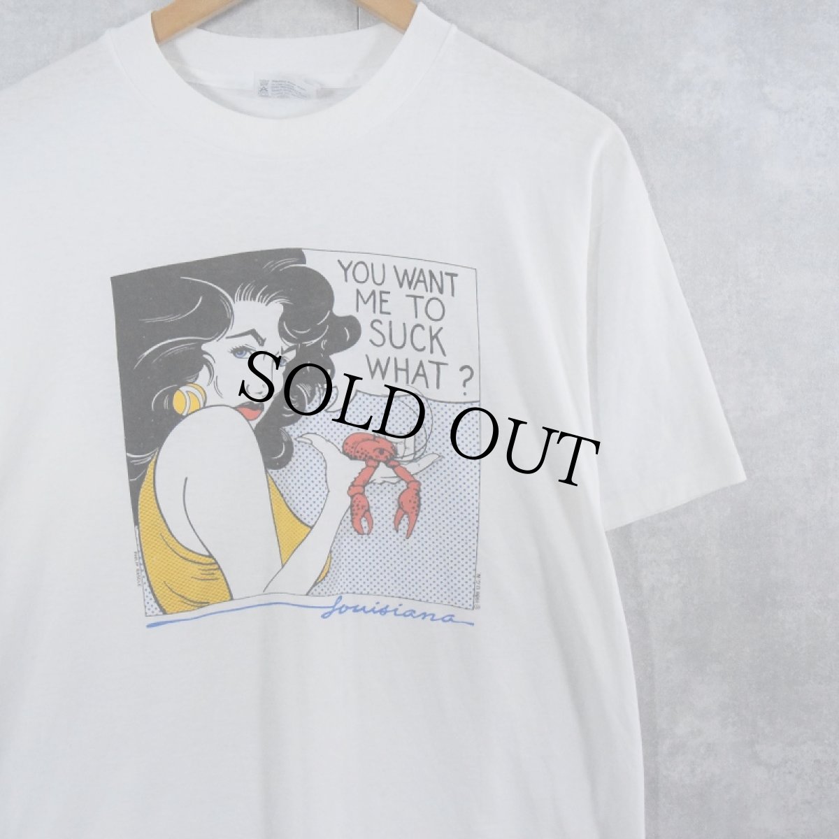 画像1: 80's PHILIP BASCLE USA製 "YOU WANT ME TO SUCK WHAT ?" ポップアートプリントTシャツ L (1)