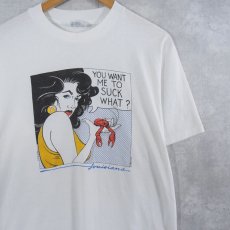 画像1: 80's PHILIP BASCLE USA製 "YOU WANT ME TO SUCK WHAT ?" ポップアートプリントTシャツ L (1)