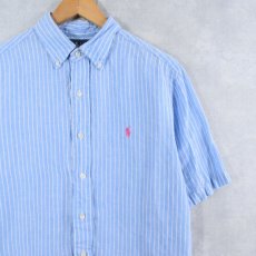 画像1: Ralph Lauren "CLASSIC FIT" ストライプ柄 リネンボタンダウンシャツ M (1)