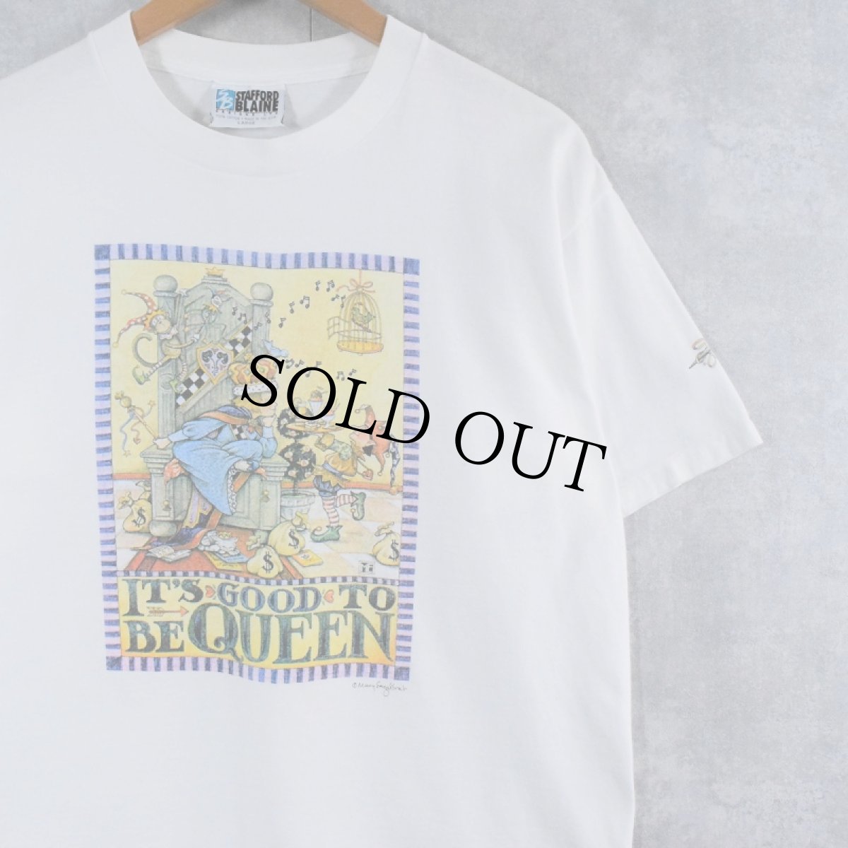 画像1: 90's Mary Engelbreit USA製 "IT'S GOOD TO BE QUEEN" イラストプリントTシャツ L (1)