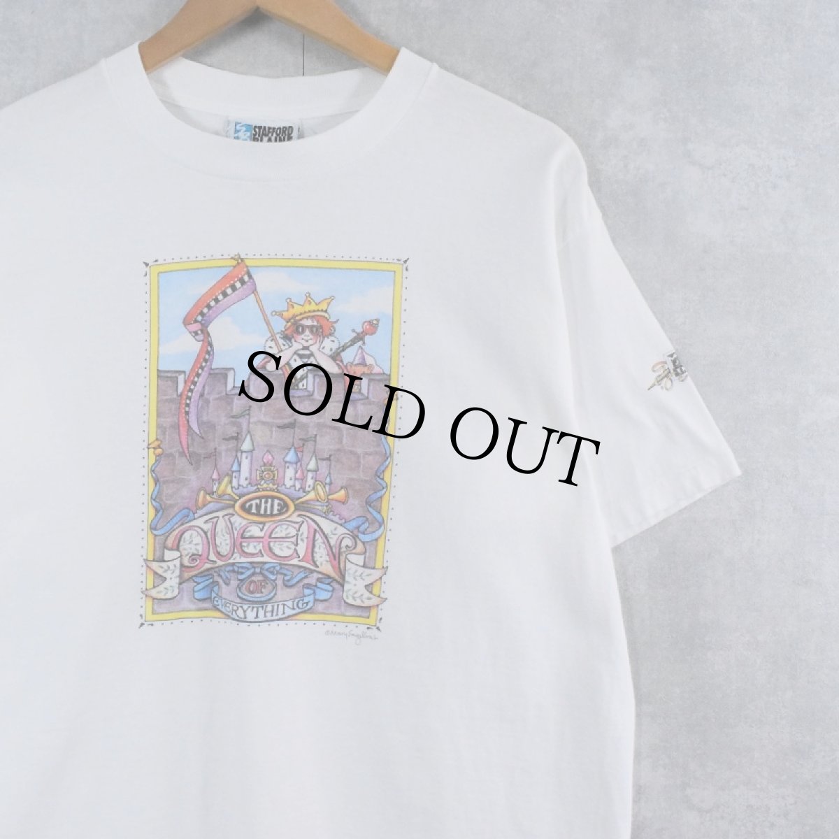 画像1: 90's Mary Engelbreit USA製 "THE QUEEN EVERYTHING" イラストプリントTシャツ L (1)