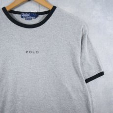 画像1: 90's POLO Ralph Lauren "POLO" ロゴプリントリンガーTシャツ M (1)