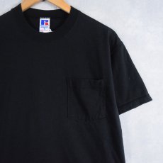 画像1: 90's RUSSELL ATHLETIC USA製 無地 ポケットTシャツ BLACK M (1)