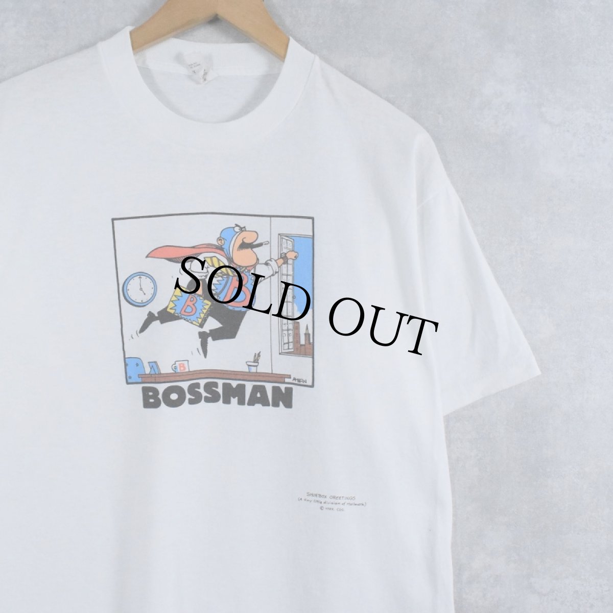 画像1: 80〜90's SHOE BOX USA製 "BOSSMAN" シュールイラストプリントTシャツ XL (1)