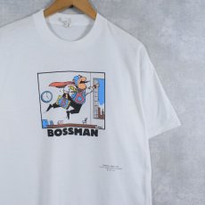 画像1: 80〜90's SHOE BOX USA製 "BOSSMAN" シュールイラストプリントTシャツ XL (1)