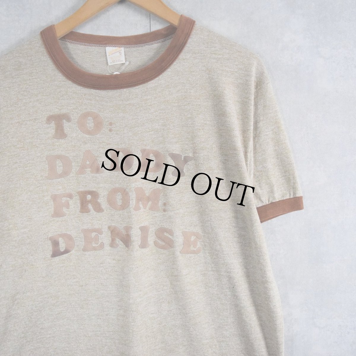 画像1: 70〜80's USA製 "TO: DADDY FROM:DENISE" フロッキープリント リンガーTシャツ XL (1)