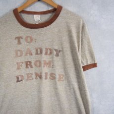 画像1: 70〜80's USA製 "TO: DADDY FROM:DENISE" フロッキープリント リンガーTシャツ XL (1)