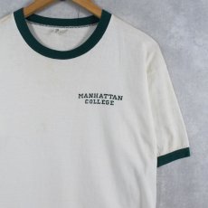 画像1: 60's Champion PRODUCTSタグ USA製 "MANHATTAN COLLEGE" プリントリンガーTシャツ L (1)