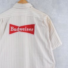 画像1: 70's RIVERSIDE USA製 "Budweiser" ストライプ柄 ロゴワッペン ワークシャツ SIZE16 1/2 (1)