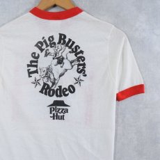 画像2: 80's Budweiser × Pizza Hut ロゴプリントリンガーTシャツ M (2)