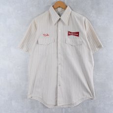 画像2: 70's RIVERSIDE USA製 "Budweiser" ストライプ柄 ロゴワッペン ワークシャツ SIZE16 1/2 (2)