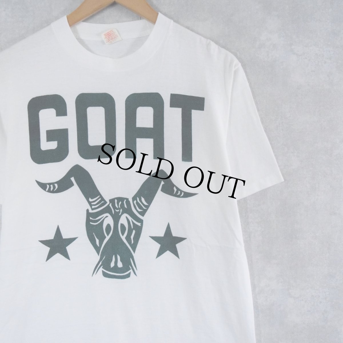 画像1: 80's GOAT 染み込みプリントTシャツ WHITE×GREEN L (1)