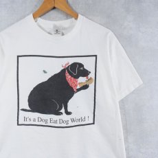 画像1: 90's CANADA製 "It's a Dog Eat Dog World!" 犬プリントTシャツ L (1)