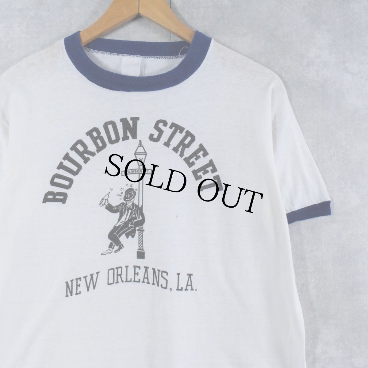 画像1: 70's "BOURBON STREET" プリントリンガーTシャツ XL (1)