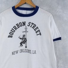 画像1: 70's "BOURBON STREET" プリントリンガーTシャツ XL (1)