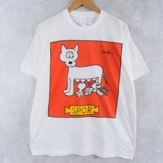 画像1: 90's S.P.Q.R. "Romulus and Remus" ローマの建国神話 シュールイラストプリントTシャツ XL (1)