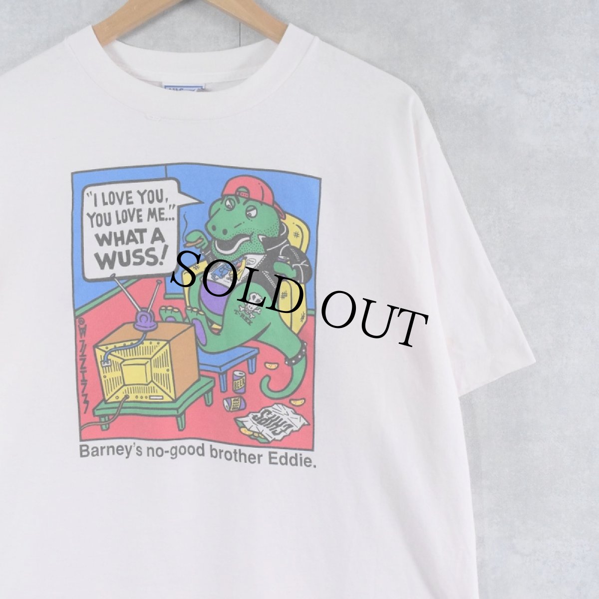 画像1: 90's John Baynham USA製 "Barney's no-good brother Eddie" イラストプリントTシャツ XL (1)