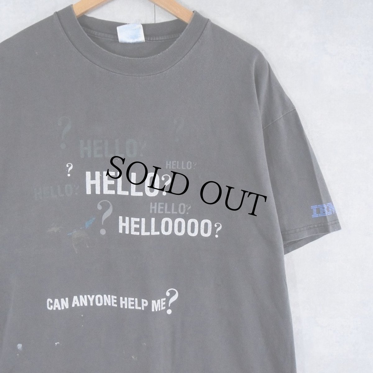 画像1: IBM "HELLO? HELLO? HELLOOOO?" コンピューター企業 ペンキペイントプリントTシャツ BLACK XL (1)