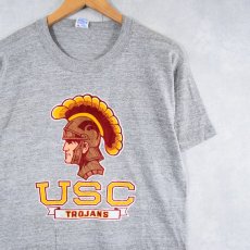 画像1: 80's RUSSELL ATHLETIC USA製 "USC TROJANS" フロッキープリントTシャツ M (1)