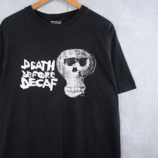 画像1: 90's "DEATH BEFORE DECAF" スカルプリントTシャツ BLACK XL (1)