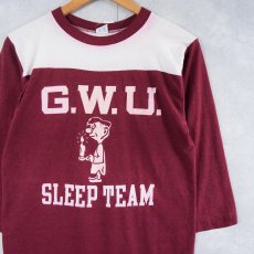 画像1: 80's Champion トリコタグ USA製 "G.W.U. SLEEP TEAM" フロッキープリント フットボールTシャツ MEDIUM (1)