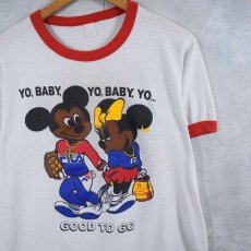 画像1: 80's "MICKEY MOUSE & MINNIE MOUSE" 黒人ミッキー キャラクターパロディリンガーTシャツ  (1)