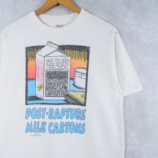 画像1: 90's USA製 "POST-RAPTURE MILK CARTONS" イラストプリントTシャツ L (1)