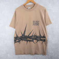 画像1: 90's USA製 "HE DIED TO MAKE A POINT" ジーザスプリントTシャツ L (1)