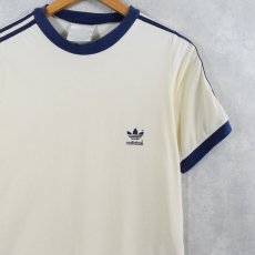 画像1: 80's adidas サイドライン ロゴプリントリンガーTシャツ M (1)