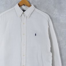 画像1: POLO Ralph Lauren "ELLINGTON" ロゴ刺繍 リネンボタンダウンシャツ M (1)