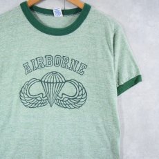 画像1: 80's USA製 "AIRBORNE" プリントリンガーTシャツ L (1)