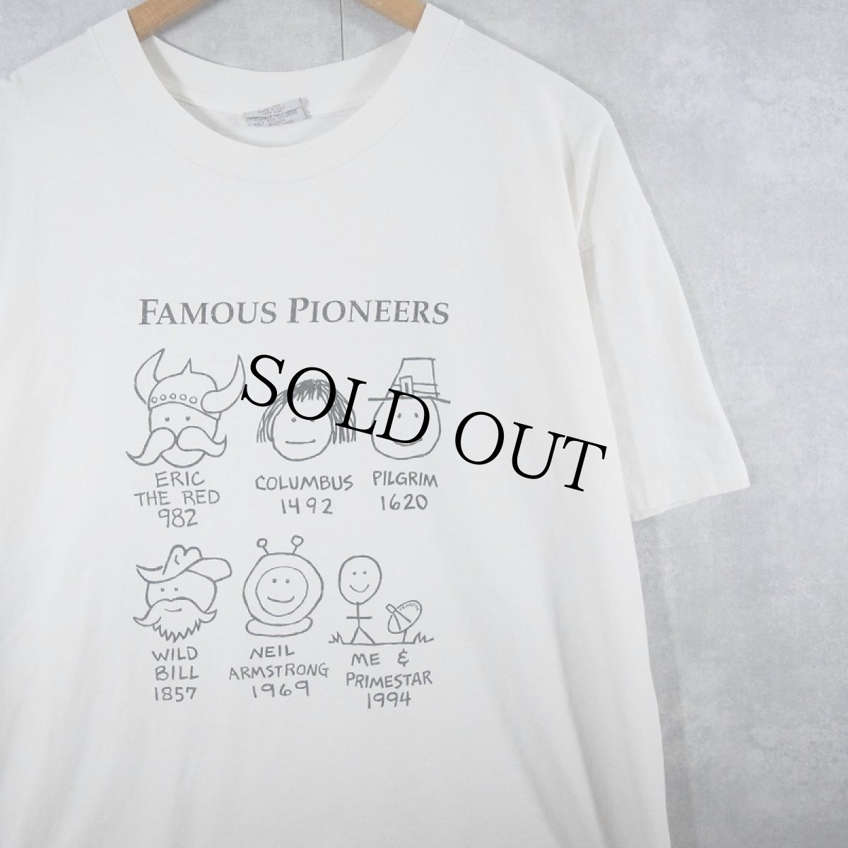 画像1: 90's PRIMESTAR PIONEER USA製 "FAMOUS PIONEERS" アートプリントTシャツ L (1)